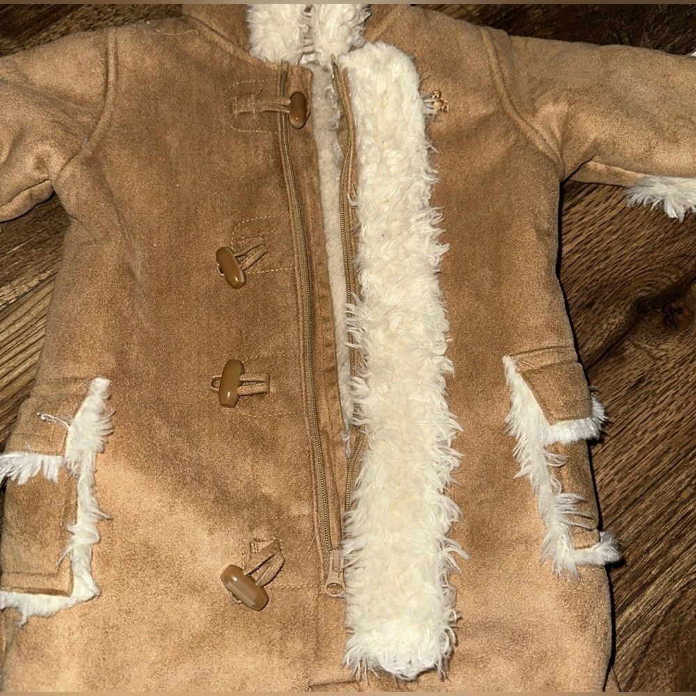 Gap Tan Faux Suede Sherpa Shearling Infant Snow Suit Bunting Newborn 0-3 - Picture 3 of 8
